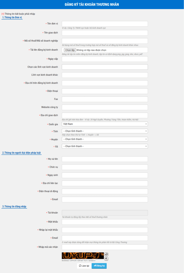 Thông tin đăng ký website với Bộ Công Thương