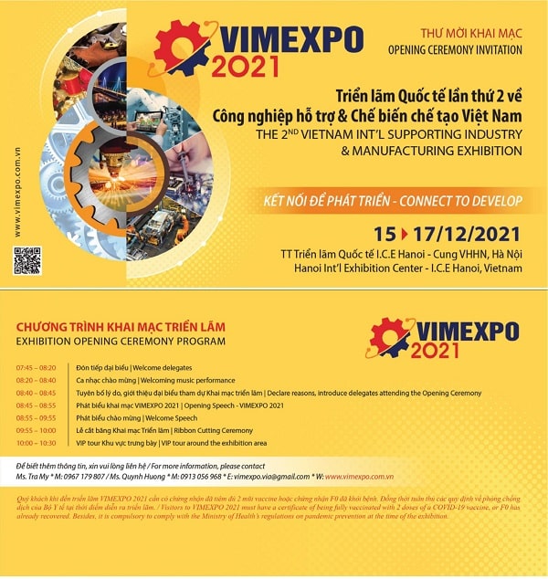 Lịch diễn ra sự kiện triển lãm VIMEXPO 2021