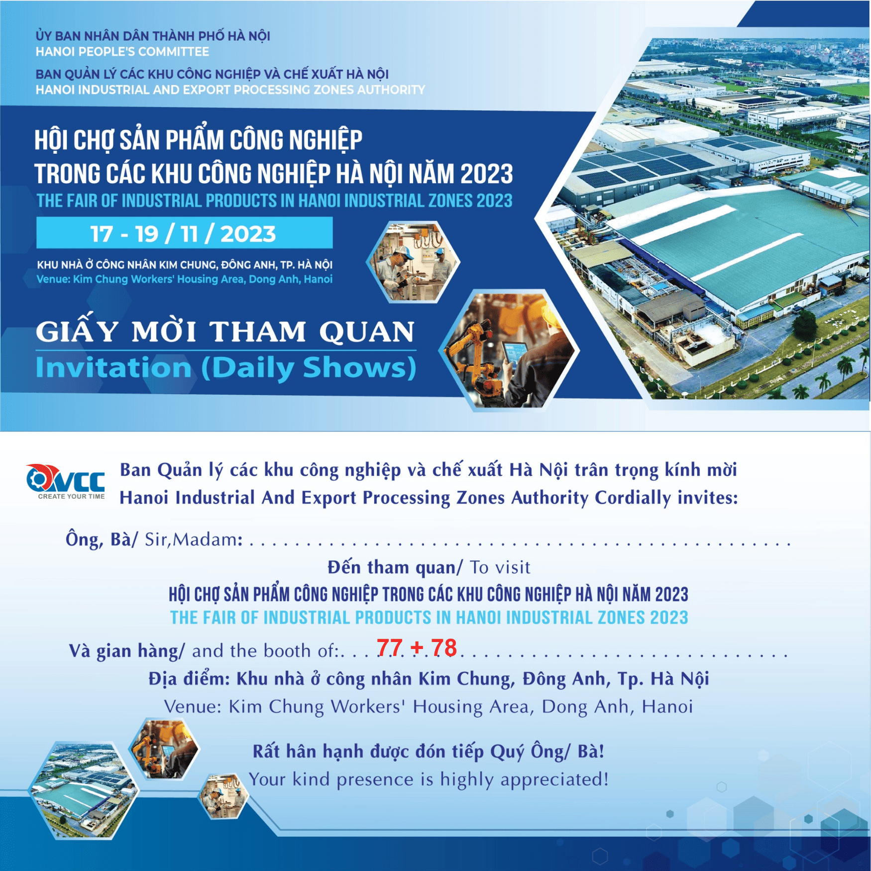 Thư mời Hội chợ sản phẩm công nghiệp trong các khu công nghiệp Hà Nội năm 2023